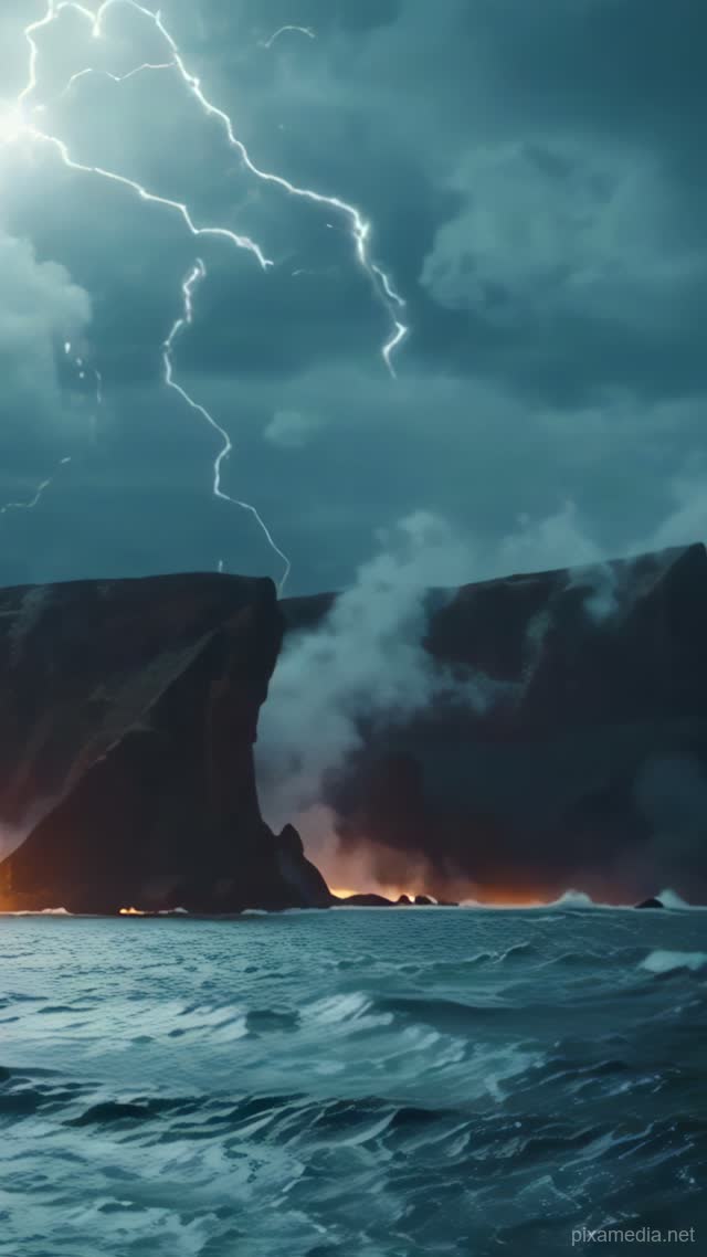 Lightning Over Volcanic Seas - Fire & Water AI stock